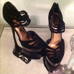 Chinese Laundry Black Suede Peep Toe Heels
